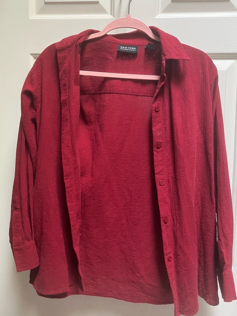 New York & Company Dark Red Textured Button-Down Shirt